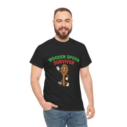 Wooden Spoon Survivor Tee - Fun Unisex Heavy Cotton Shirt for Home Chefs