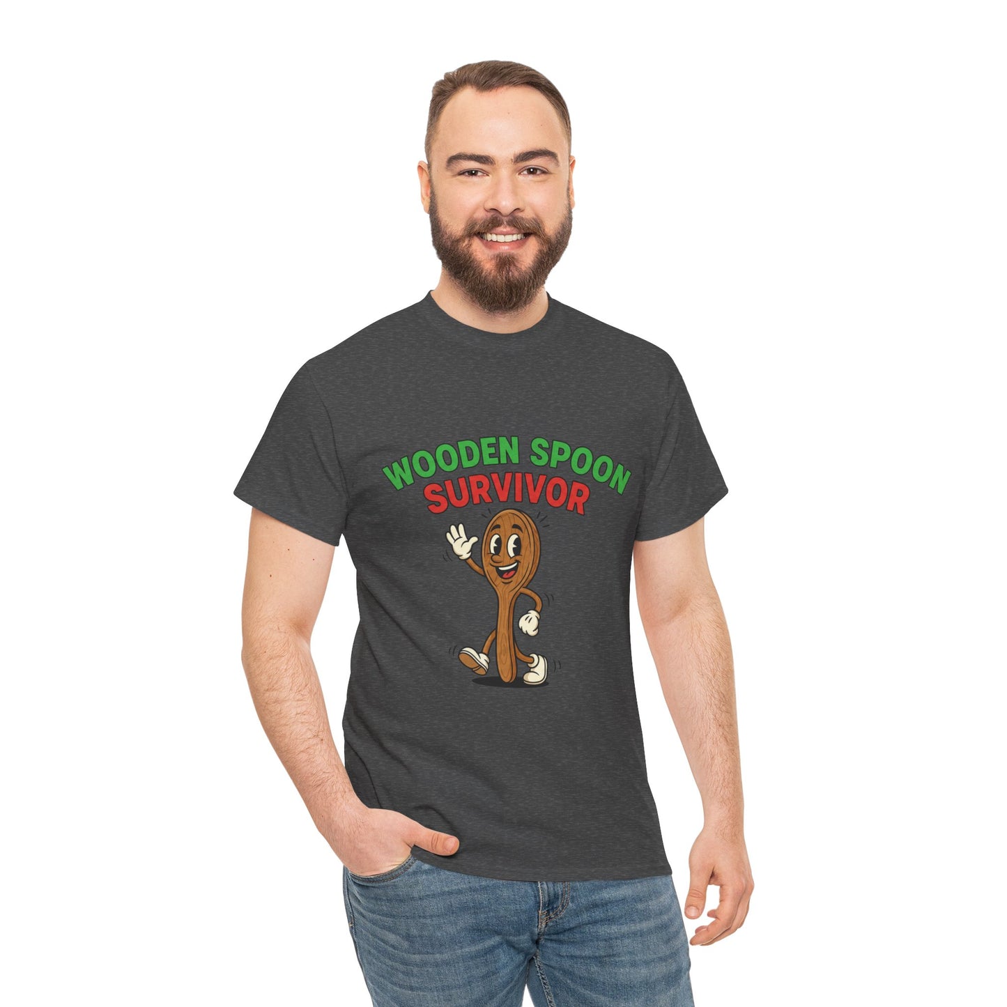 Wooden Spoon Survivor Tee - Fun Unisex Heavy Cotton Shirt for Home Chefs