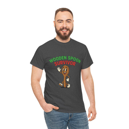Wooden Spoon Survivor Tee - Fun Unisex Heavy Cotton Shirt for Home Chefs
