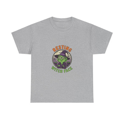 Resting Witch Face Unisex Heavy Cotton Tee, Funny Halloween T-Shirt, Spooky Apparel, Witch Theme, Gifts for Her