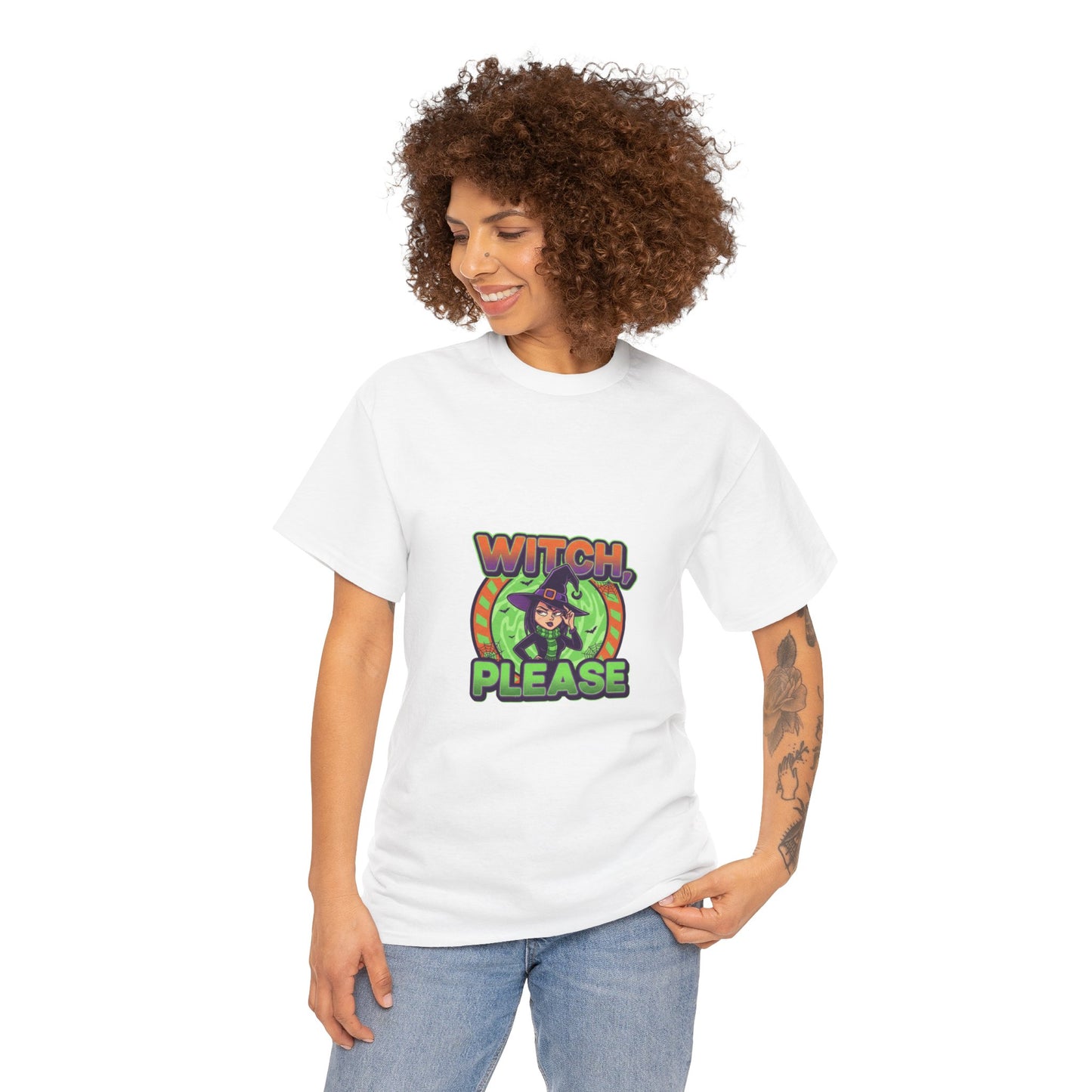 Witch Please Unisex Heavy Cotton Tee - Spooky Vibes for Halloween Lovers