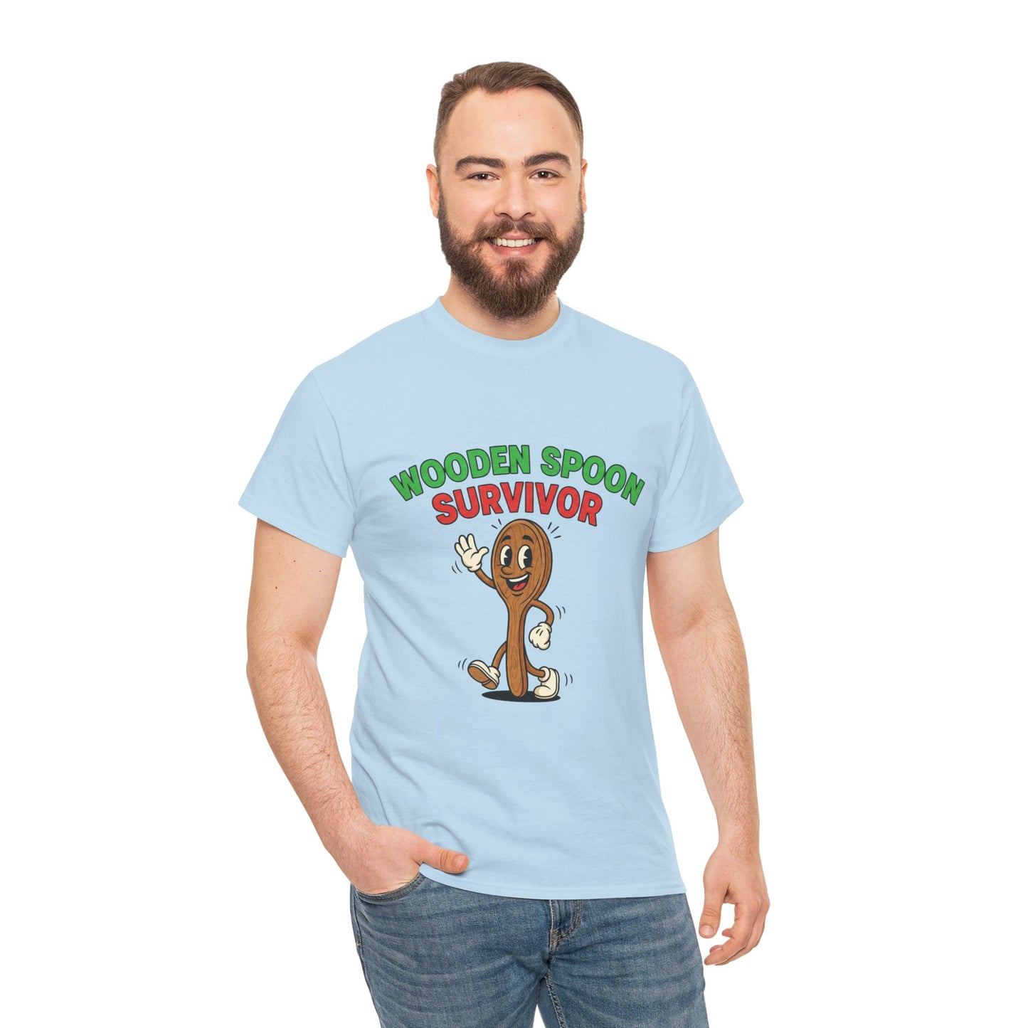 Wooden Spoon Survivor Tee - Fun Unisex Heavy Cotton Shirt for Home Chefs