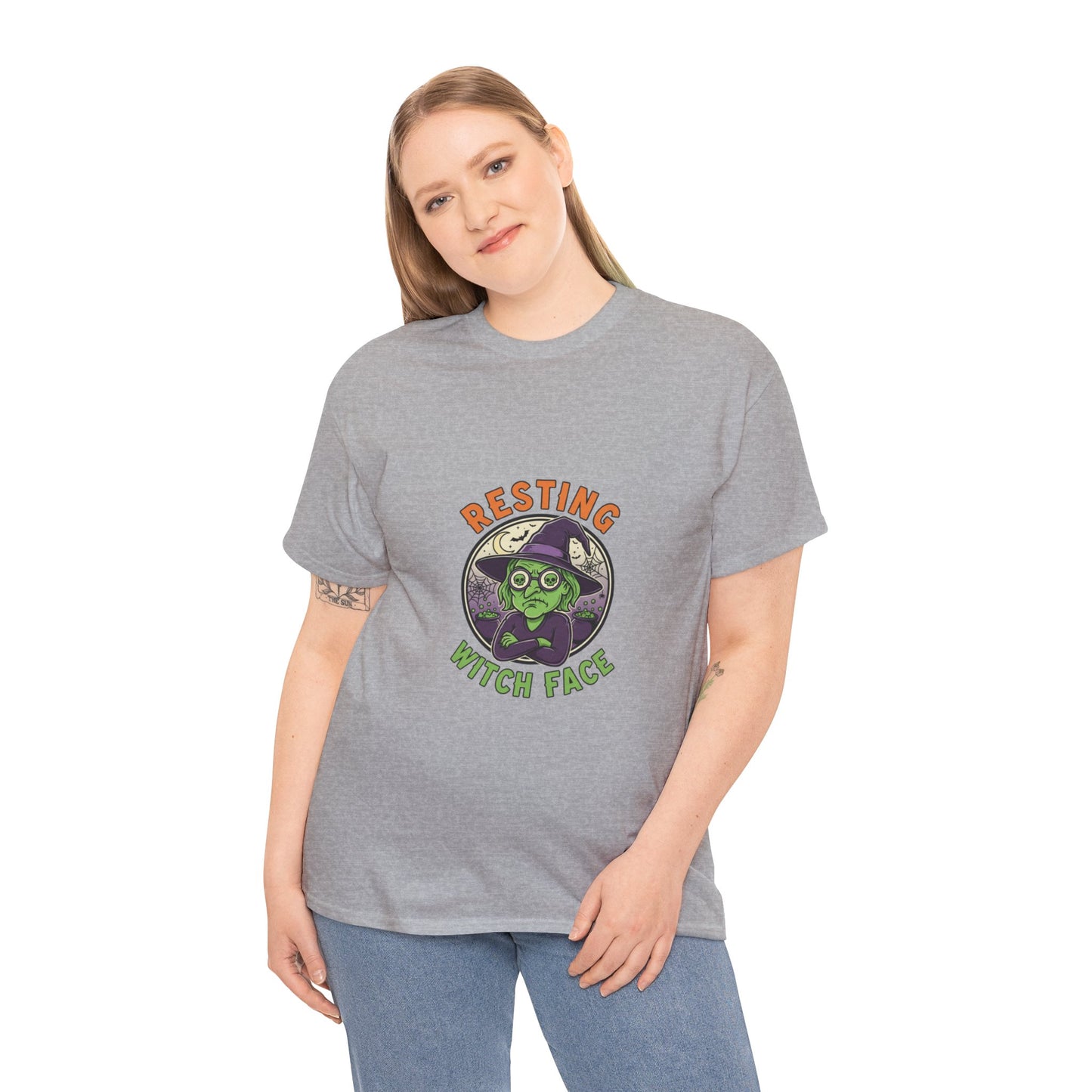 Resting Witch Face Unisex Heavy Cotton Tee, Funny Halloween T-Shirt, Spooky Apparel, Witch Theme, Gifts for Her