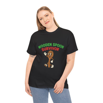 Wooden Spoon Survivor Tee - Fun Unisex Heavy Cotton Shirt for Home Chefs