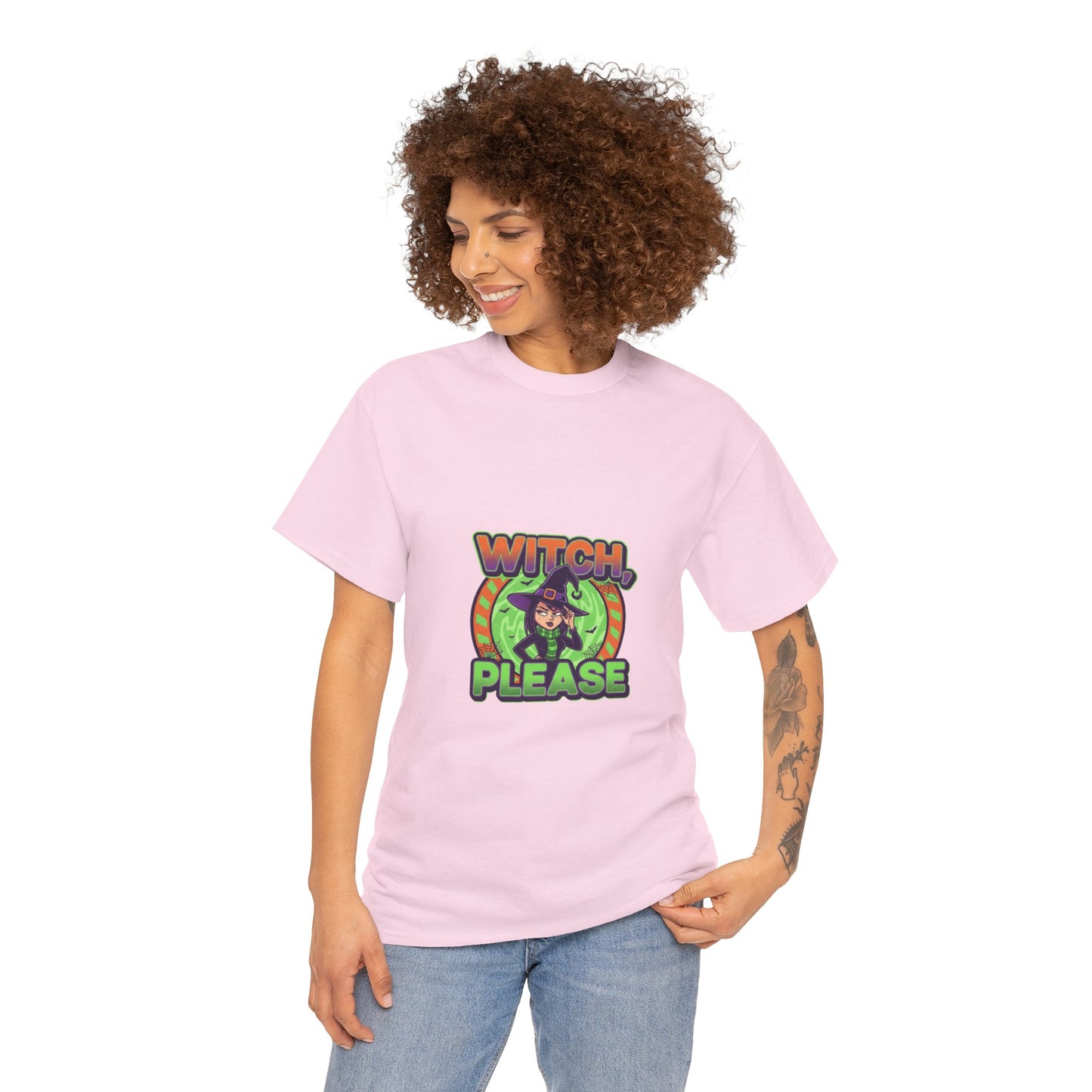 Witch Please Unisex Heavy Cotton Tee - Spooky Vibes for Halloween Lovers