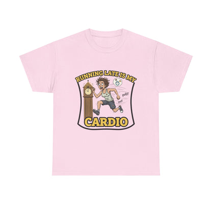 Running Late Is My Cardio Tee, Funny Unisex Heavy Cotton Tee for Gym Lovers, Gift for Fitness Enthusiasts, Casual Wear, Motivational Shirt
