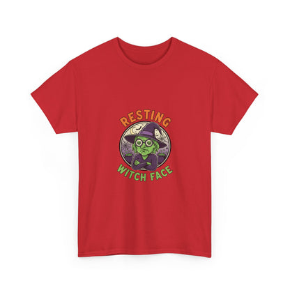 Resting Witch Face Unisex Heavy Cotton Tee, Funny Halloween T-Shirt, Spooky Apparel, Witch Theme, Gifts for Her