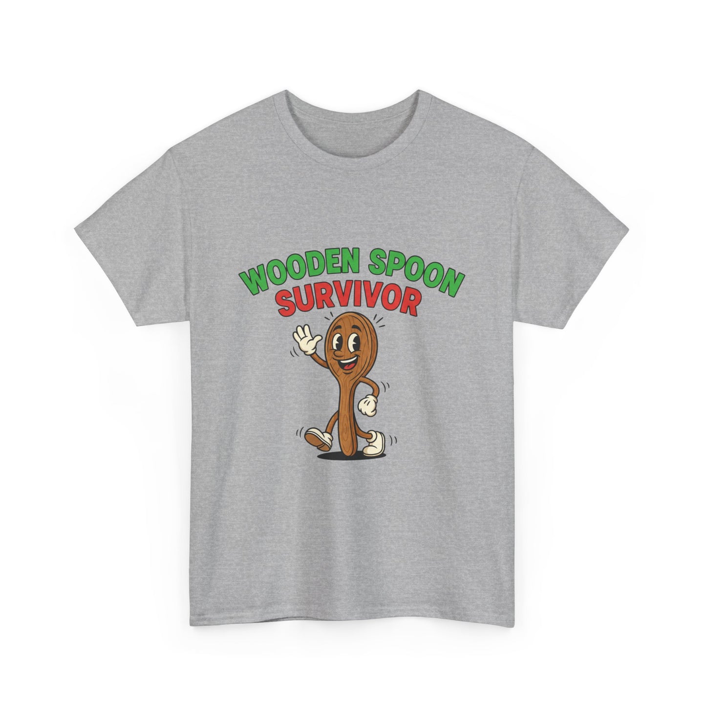Wooden Spoon Survivor Tee - Fun Unisex Heavy Cotton Shirt for Home Chefs