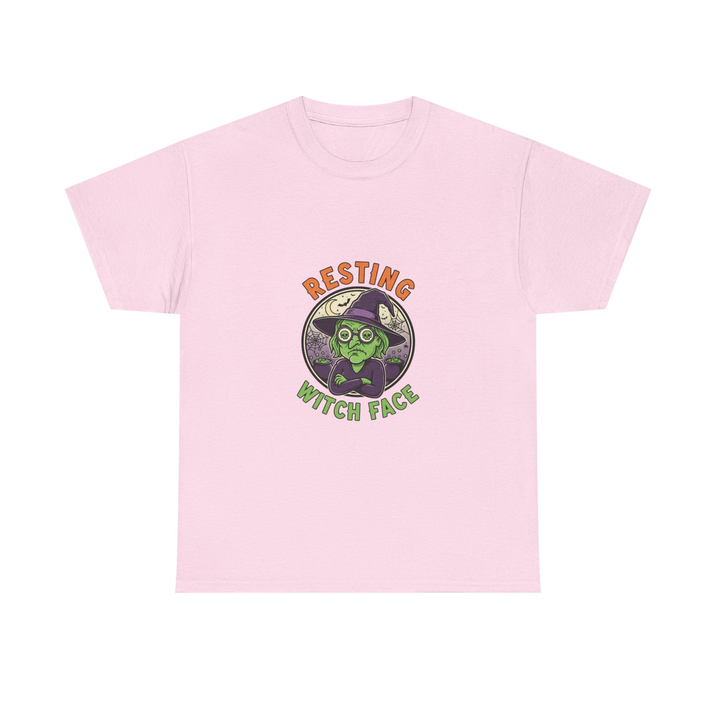 Resting Witch Face Unisex Heavy Cotton Tee, Funny Halloween T-Shirt, Spooky Apparel, Witch Theme, Gifts for Her