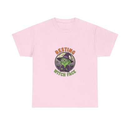 Resting Witch Face Unisex Heavy Cotton Tee, Funny Halloween T-Shirt, Spooky Apparel, Witch Theme, Gifts for Her