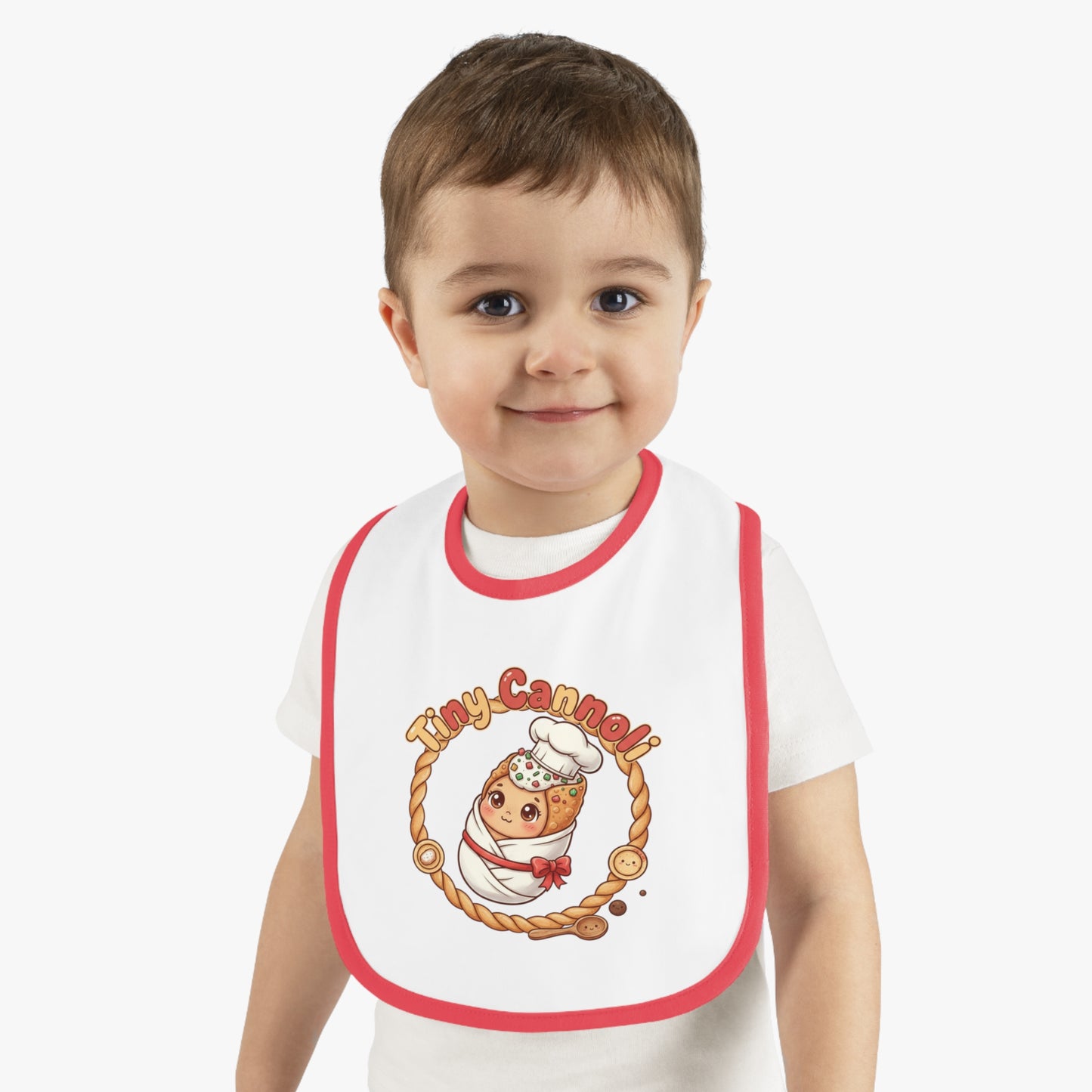 Tiny Cannoli Baby Bib - Cute Contrast Trim Jersey Bib for Messy Mealtime Fun