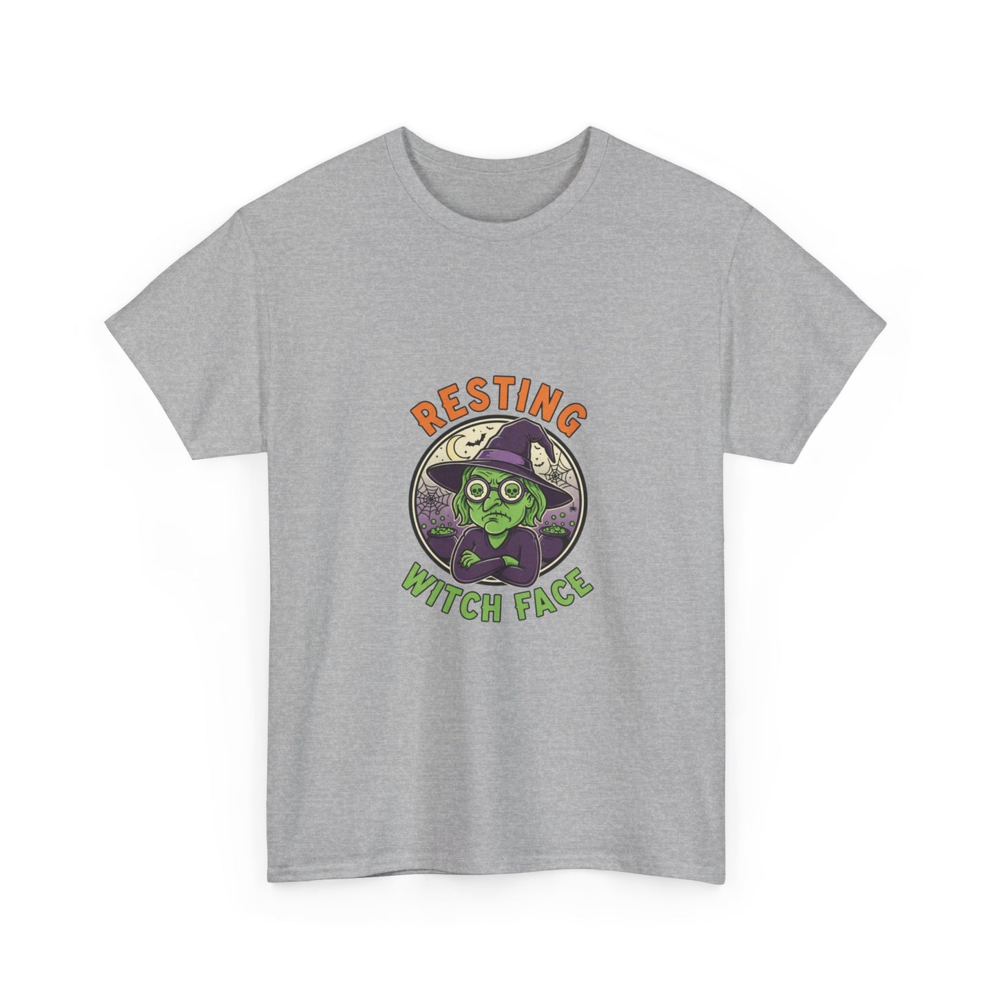 Resting Witch Face Unisex Heavy Cotton Tee, Funny Halloween T-Shirt, Spooky Apparel, Witch Theme, Gifts for Her