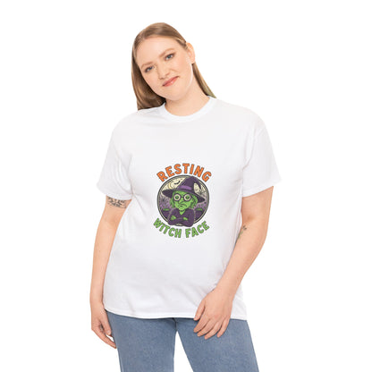 Resting Witch Face Unisex Heavy Cotton Tee, Funny Halloween T-Shirt, Spooky Apparel, Witch Theme, Gifts for Her