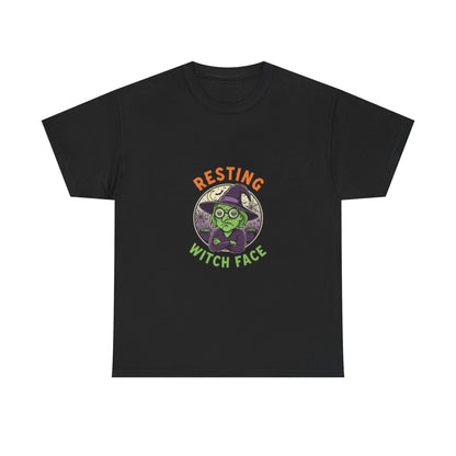 Resting Witch Face Unisex Heavy Cotton Tee, Funny Halloween T-Shirt, Spooky Apparel, Witch Theme, Gifts for Her