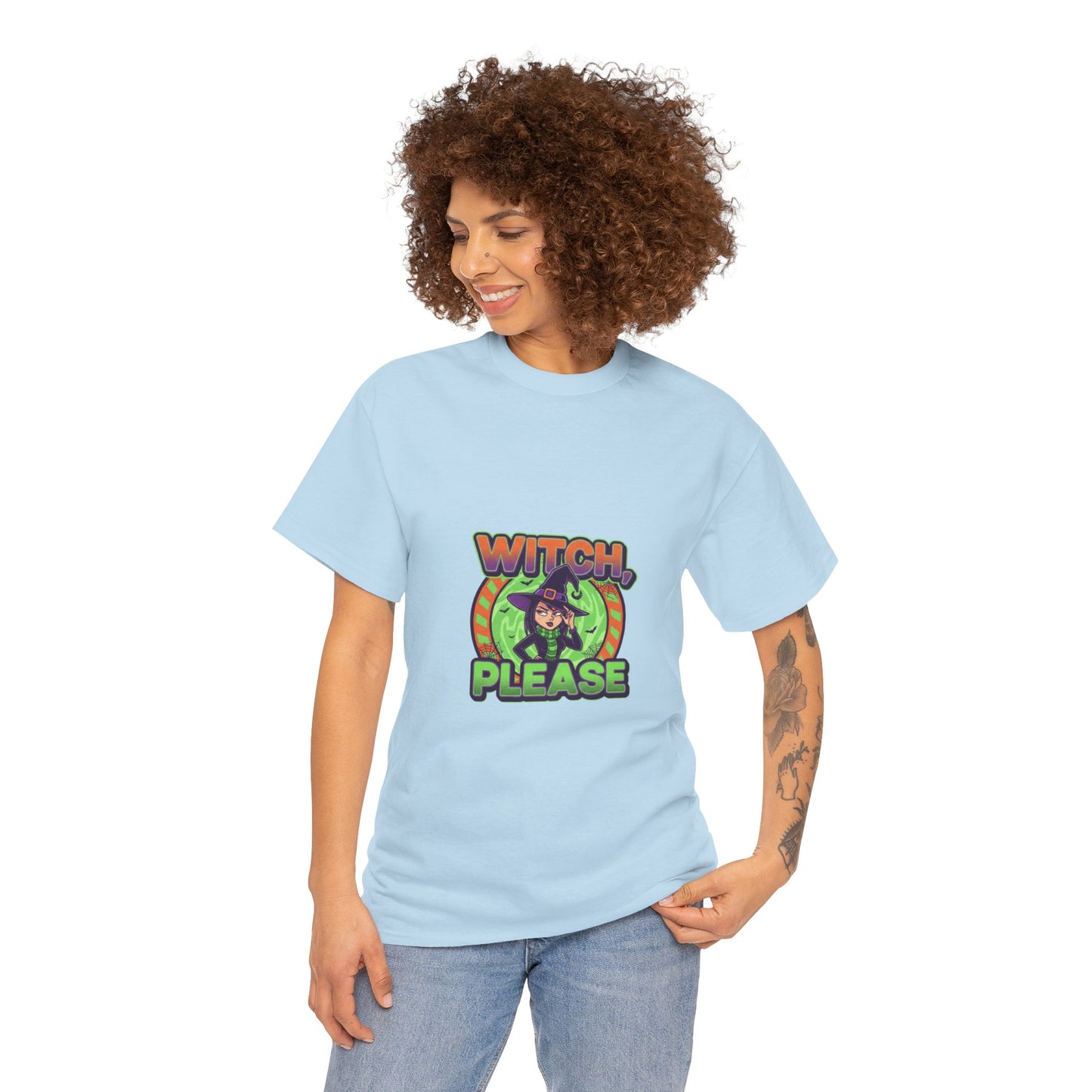 Witch Please Unisex Heavy Cotton Tee - Spooky Vibes for Halloween Lovers