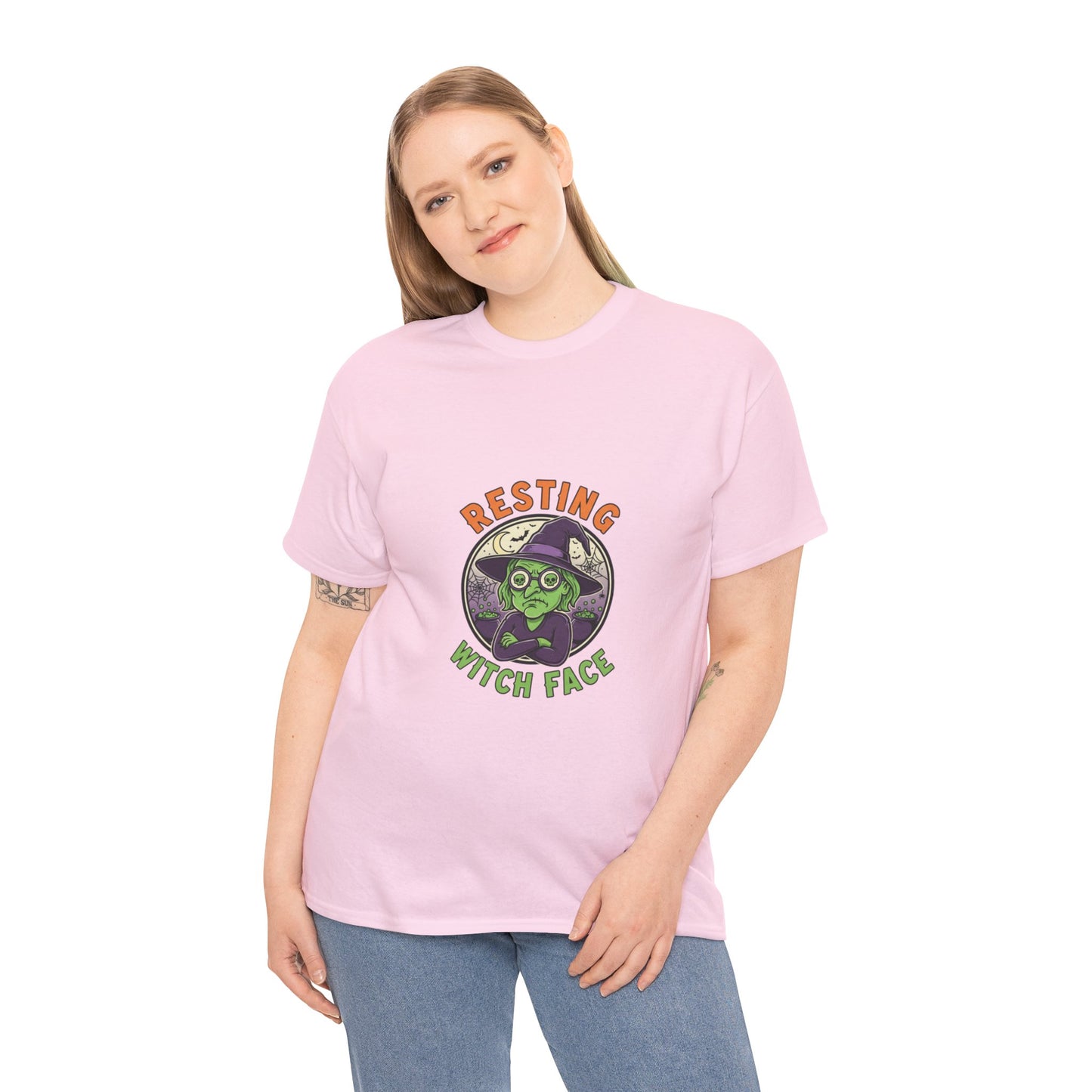 Resting Witch Face Unisex Heavy Cotton Tee, Funny Halloween T-Shirt, Spooky Apparel, Witch Theme, Gifts for Her