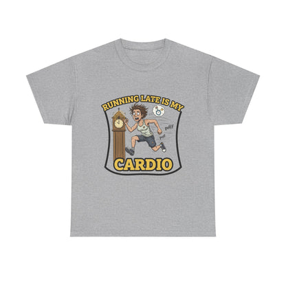 Running Late Is My Cardio Tee, Funny Unisex Heavy Cotton Tee for Gym Lovers, Gift for Fitness Enthusiasts, Casual Wear, Motivational Shirt
