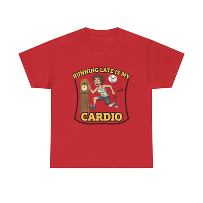 Running Late Is My Cardio Tee, Funny Unisex Heavy Cotton Tee for Gym Lovers, Gift for Fitness Enthusiasts, Casual Wear, Motivational Shirt