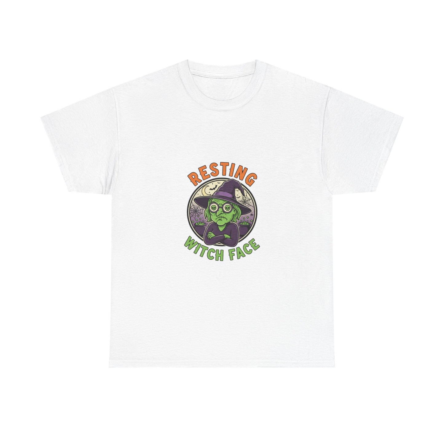 Resting Witch Face Unisex Heavy Cotton Tee, Funny Halloween T-Shirt, Spooky Apparel, Witch Theme, Gifts for Her