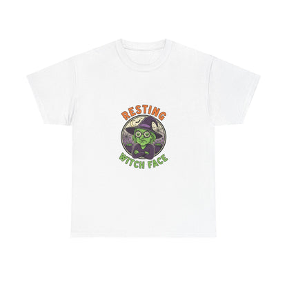 Resting Witch Face Unisex Heavy Cotton Tee, Funny Halloween T-Shirt, Spooky Apparel, Witch Theme, Gifts for Her