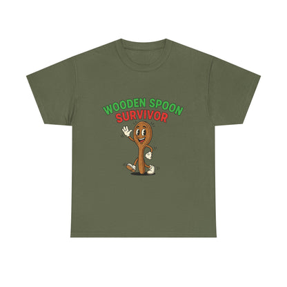 Wooden Spoon Survivor Tee - Fun Unisex Heavy Cotton Shirt for Home Chefs